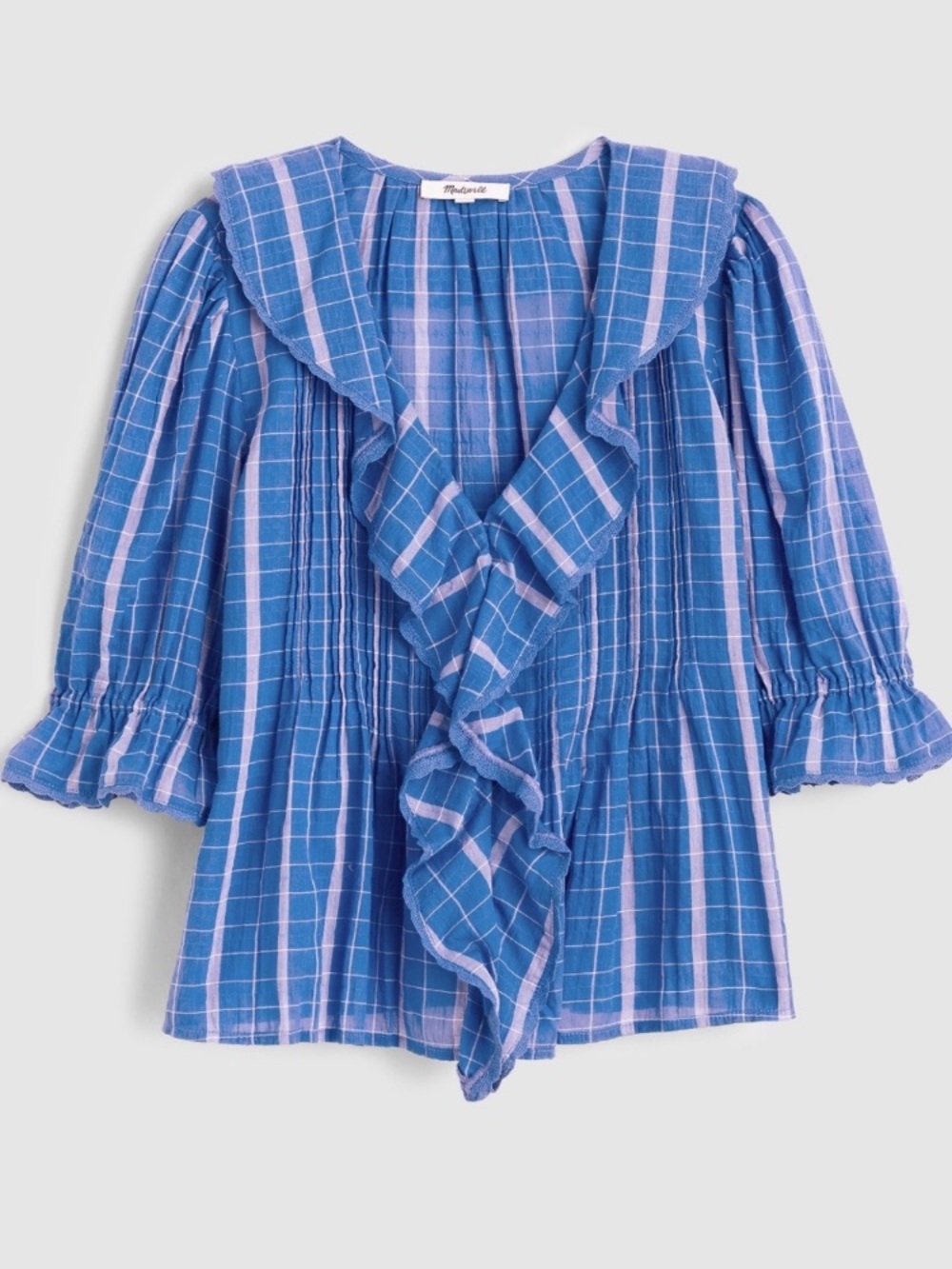 Blue Plaid Ruffle Button-Down Shirt